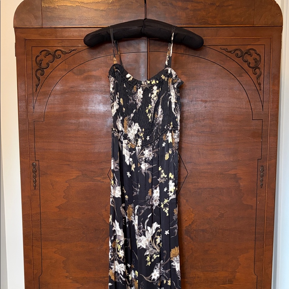 Pilcro Black Floral Maxi Dress with Cream & Tan Accents